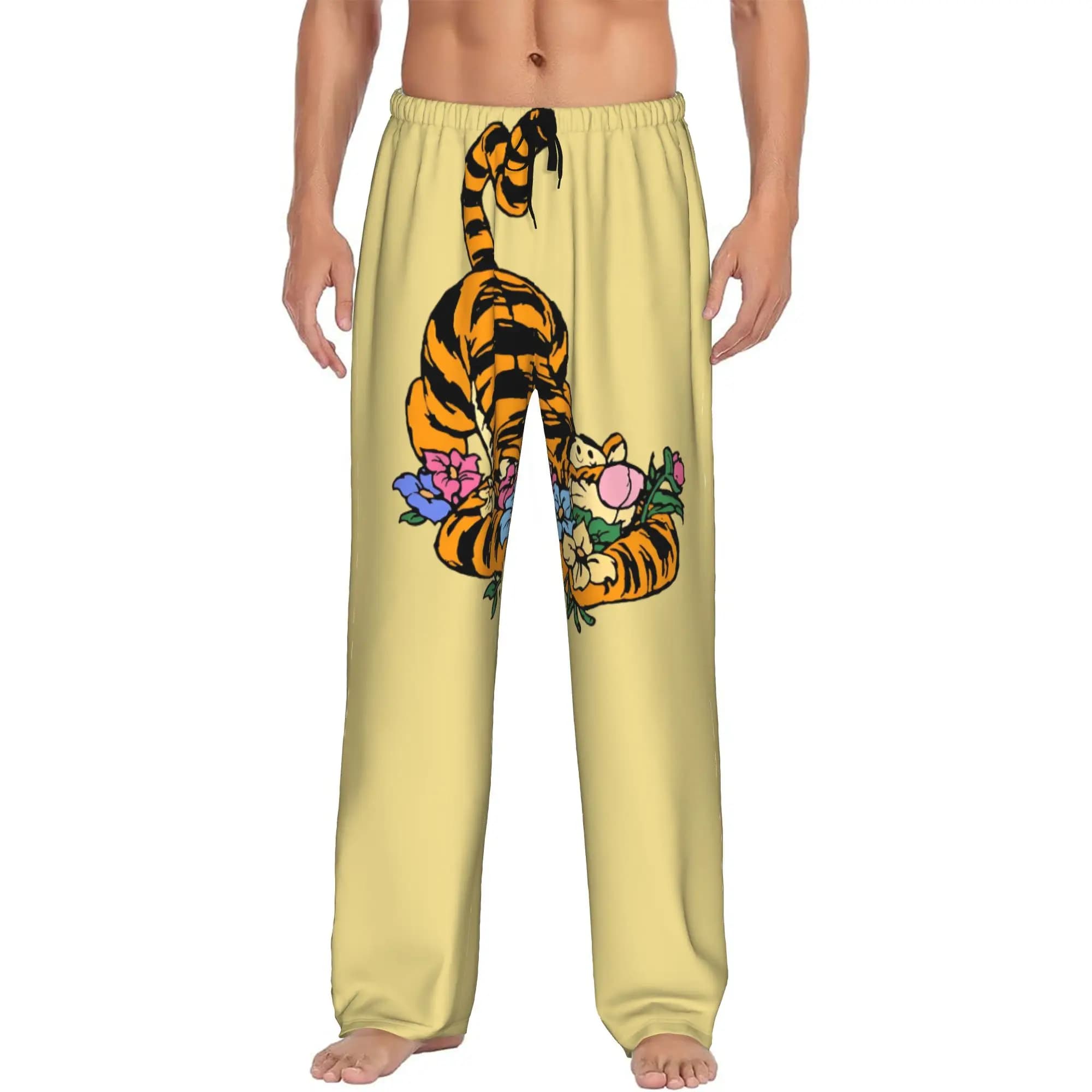 Custom Printed Men My Friends Cartoon T-Tigger Pooh Pajama Pants Sleepwear Sleep Lounge Bottoms with Pockets