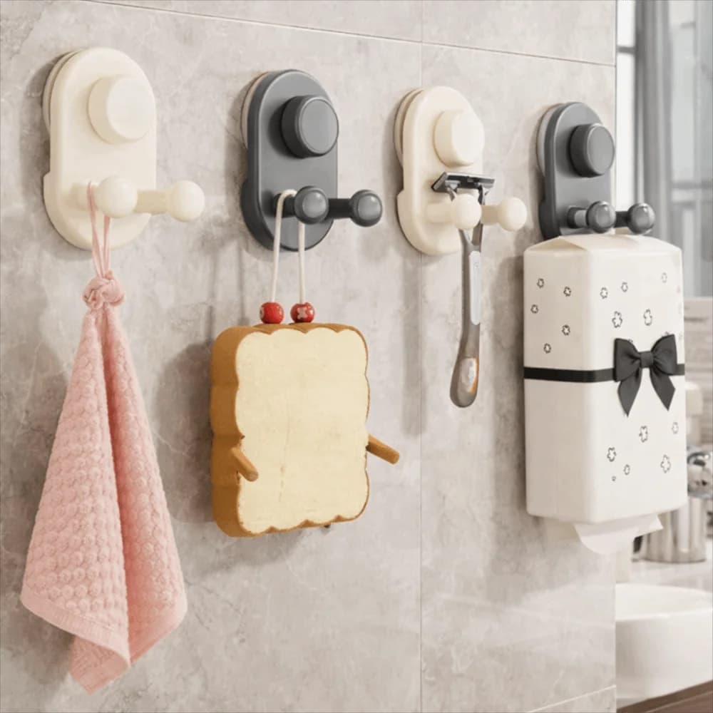 3 PCS Plastic Suction Cup Hooks Moisture-proof Non-Marking Kitchen Storage Hooks Removable Space Saving Wall Hook Cabinet