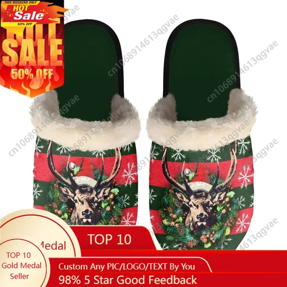 Pantofole natalizie con alce a righe da uomo e da donna, per la casa, in cotone, in peluche, per camera da letto, casual, per tenere al caldo, pantofole termiche leggere personalizzate