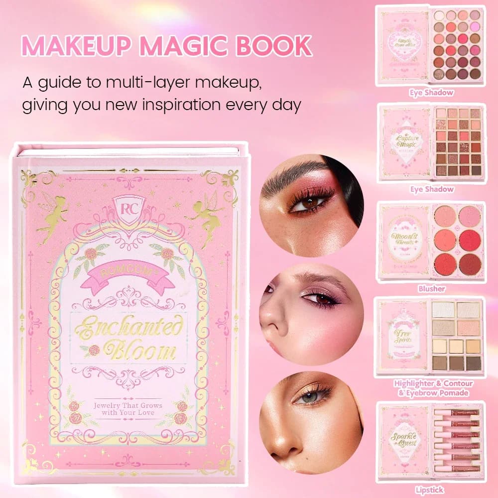 Set trucco perfetto, libro magico per il trucco, inclusa ombretto, lucidalabbra, rouge, evidenziazione e un set completo di libro magico per il trucco