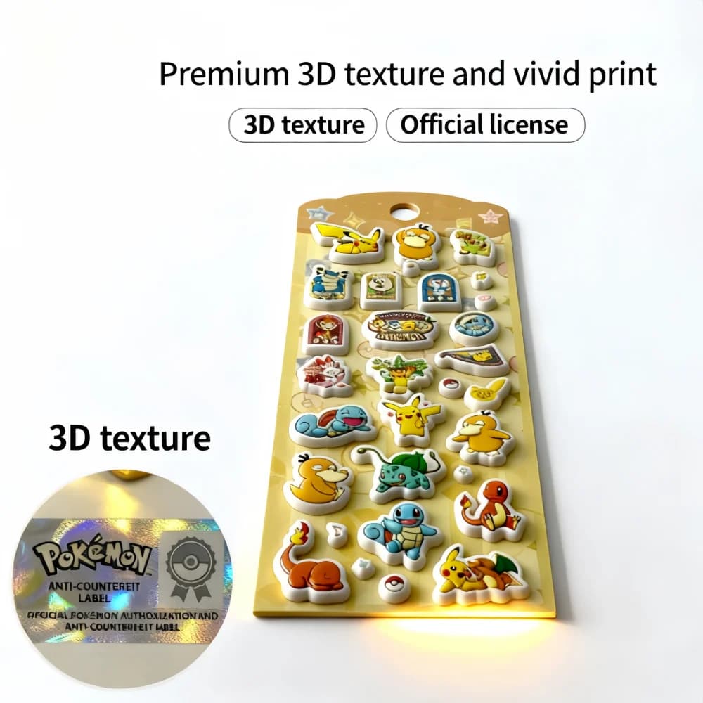 Adesivi 3D Pokémon Ufficiali, Sticker Anime a Bolle, Decorazioni Multiuso per Quaderni e Album - Regali per le Feste