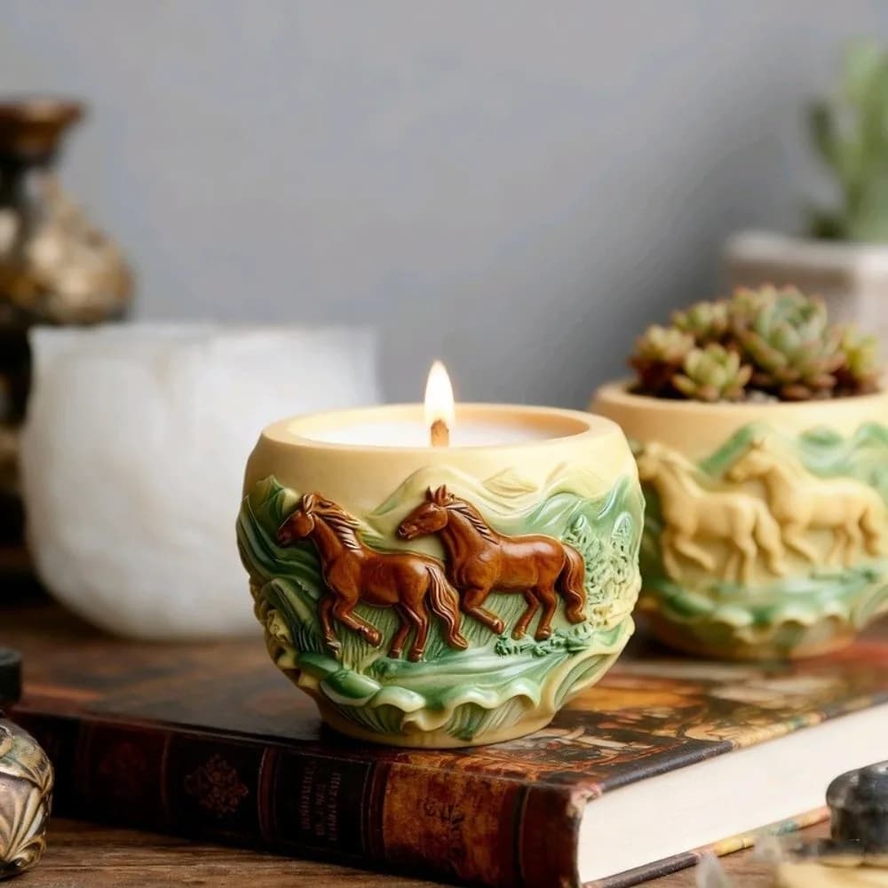 Nuovi cavalli in rilievo Stampo in silicone Stampi per gesso per cavalli Stampo in resina epossidica fai-da-te Strumenti per gesso Stampo per tazza di candela profumata