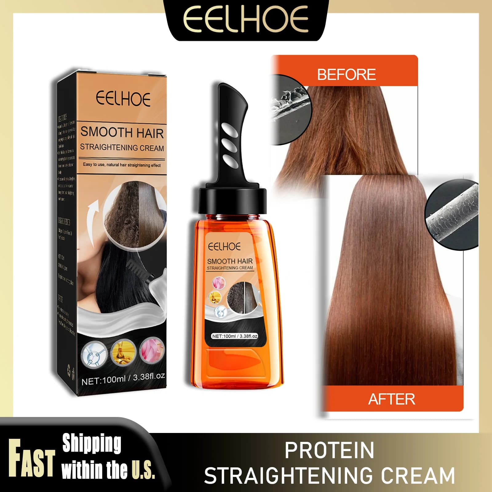 EELHOE 100ml Crema lisciante proteica Ripara i capelli crespi danneggiati Idratante Nutriente Balsamo morbido e liscio Cura dei capelli
