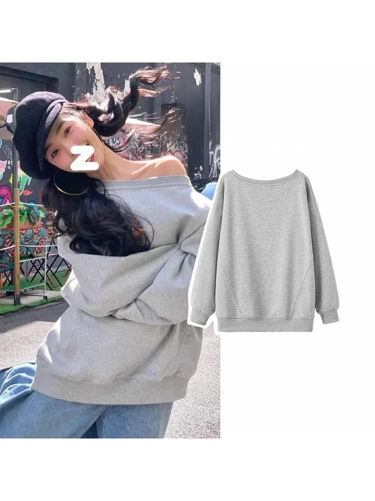 Felpa con Cappuccio Grigia Asimmetrica da Donna, Comoda, a Maniche Lunghe, Termica, ad Asciugatura Rapida, Top Streetwear alla Moda