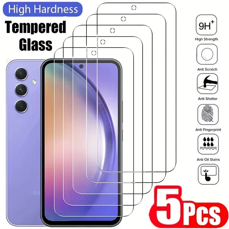 5-1 Tempered Glass Pieces for Samsung Galaxy A56 A36 A26 A16 A57 A37 A07 A06 A55 A35 A34 A33 S26 Ultra S25 S24 Screen Protectors