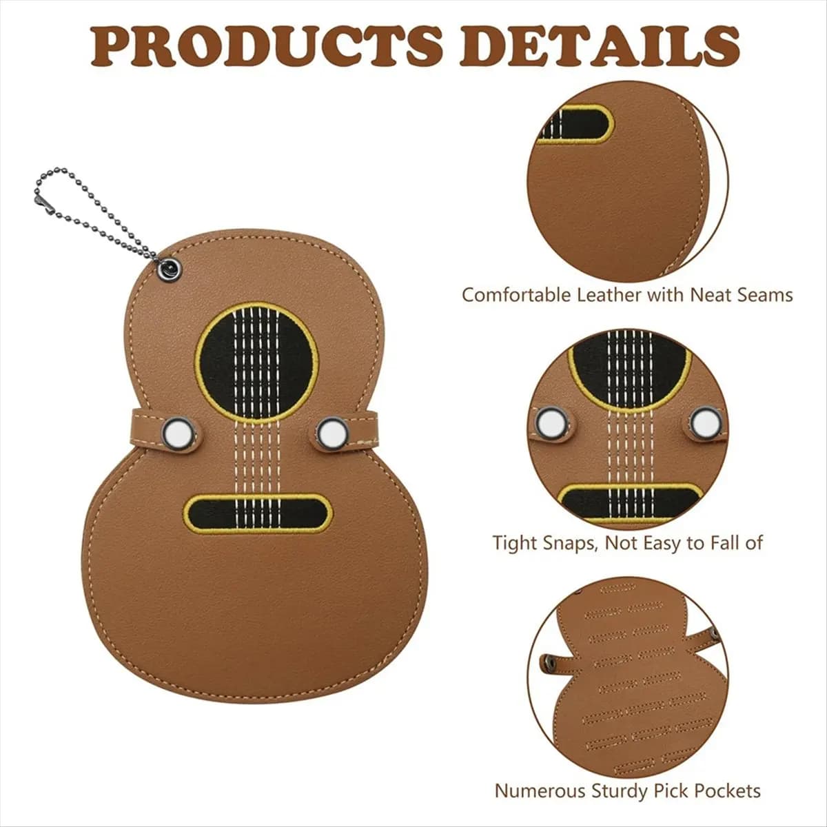 (AD12) Leather Guitar Pick Holder Brown Designed with 17 Slots Guitar Pick Holder,Guitar Pick Case for Storing