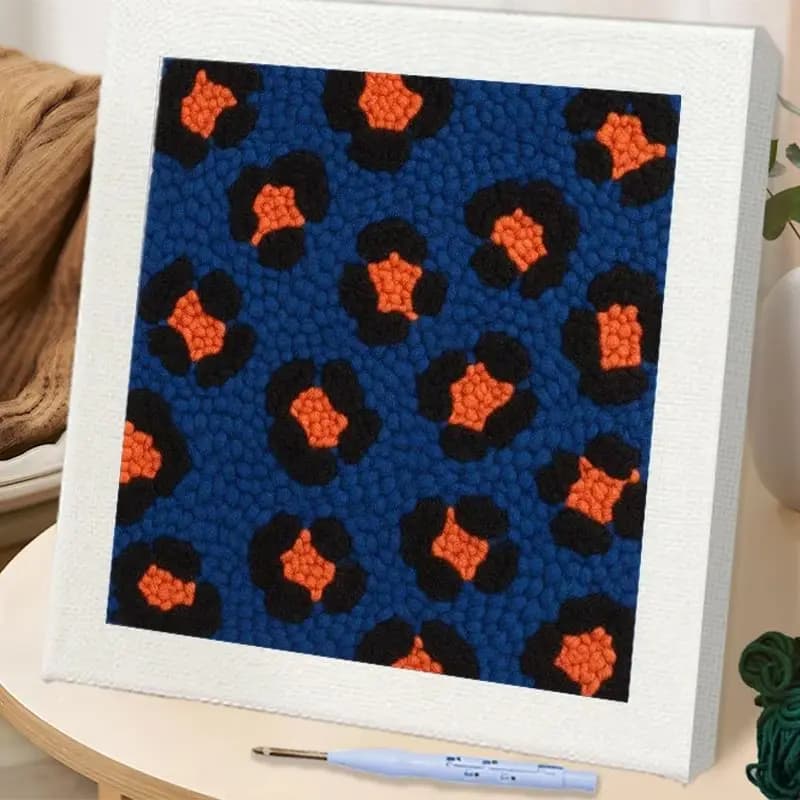 RUOPOTY Punch Needle Home Wall Decor Blue Background Leopard Print Embroidery Patterns Halloween Punch Needle Threader Home Dec
