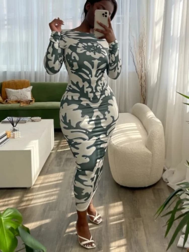Wmstar Dress Women Wholesale New Autumn Fashion Printed Fitted Backless Long Sleeved Dresses Woman Trade Summer 2025 Clothing