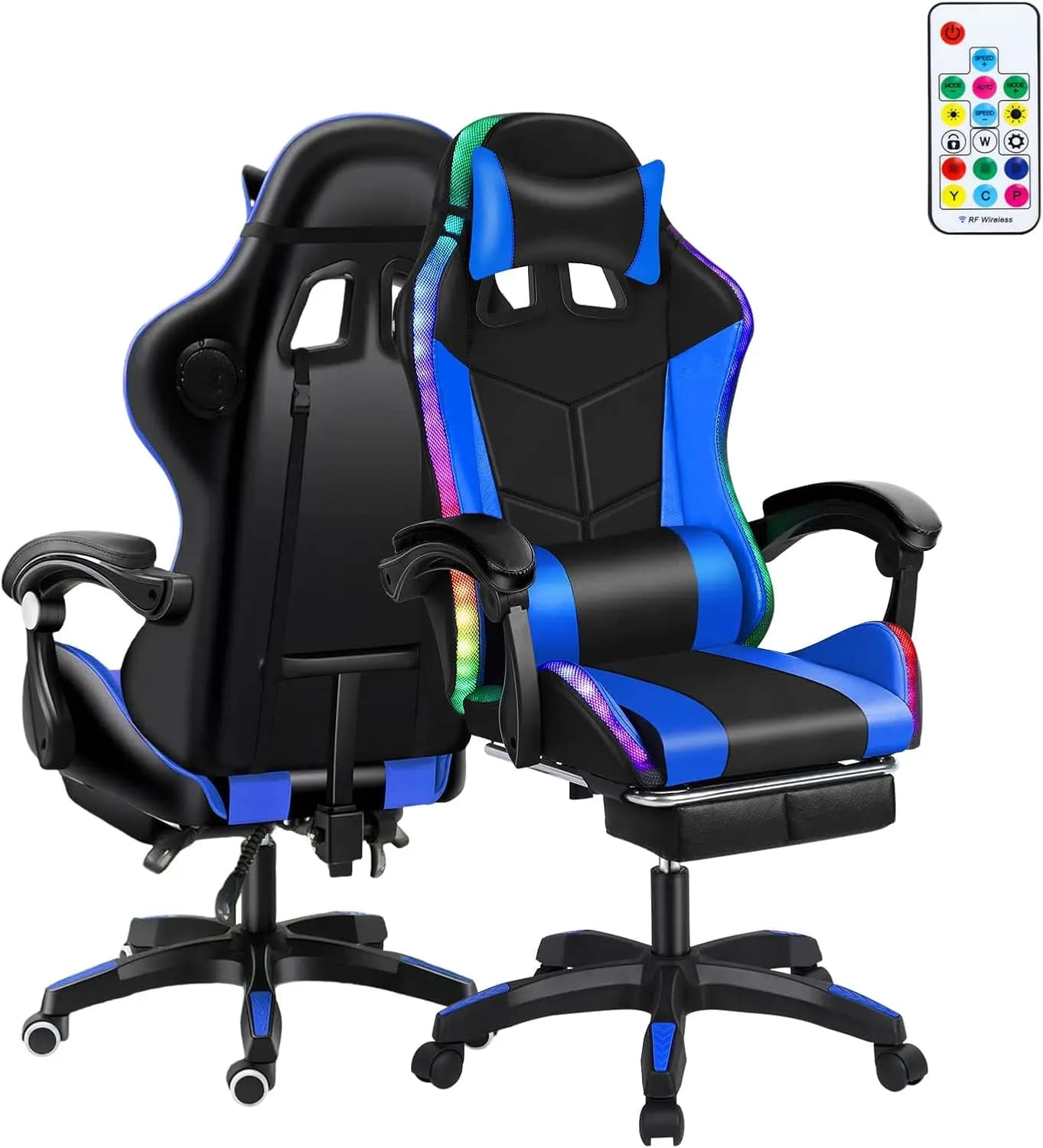 Sedia da Gaming, Sedia da Ufficio con Poggiapiedi, Cuscino a Molle Insacchettate, Altoparlanti, Sedia Ergonomica con Massaggio e Luci LED Multiple
