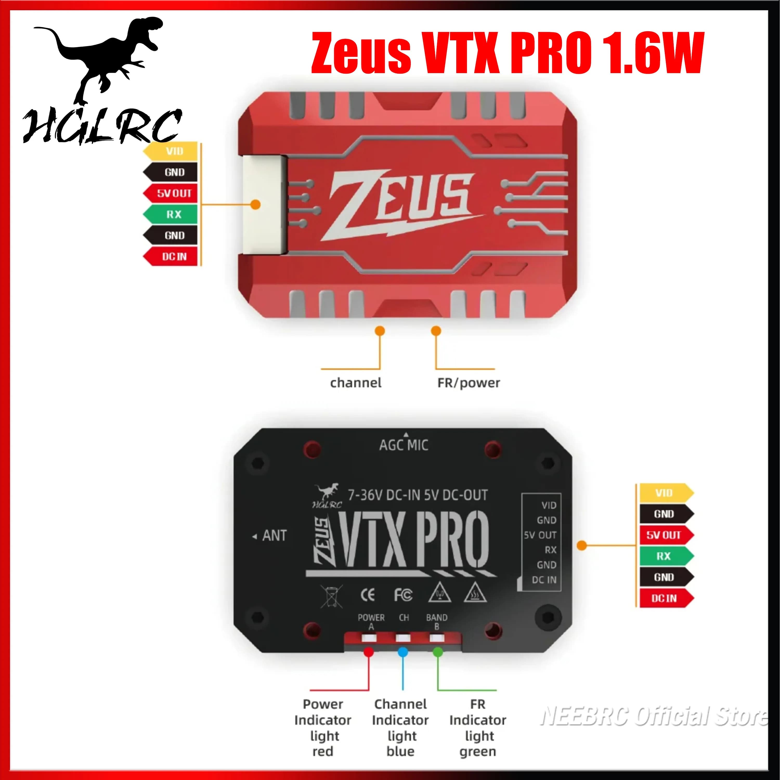 HGLRC Zeus VTX PRO 1.6W Video Transmission Built-in Microphone 7-36V CNC Heat Sink Shell MMCX for RC FPV Racing Drone Long Range