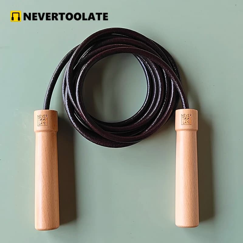 NEVERTOOLATE rope for jumping with handle large heavy rope built with ball bearings wooden handle leather 3m 8mm 305g rope for jumping