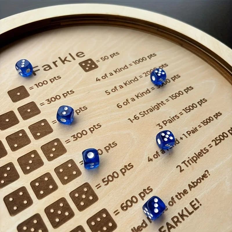 1 Vassoio per Dadi Farkle - in Legno, Classico Gioco da Tavolo Farkle con 6 Dadi Blu, Ideale per Riunioni Familiari e Viaggi Boardoh00028-LJX