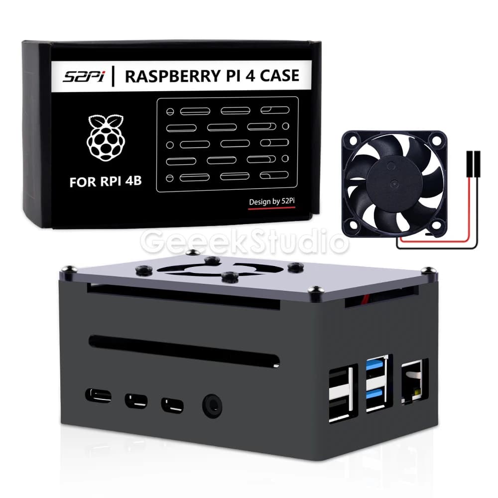 Aluminum Case Raspberry Pi 4 model B black metal shell with silent cooling fan for PoE hat compatible RPI 4B