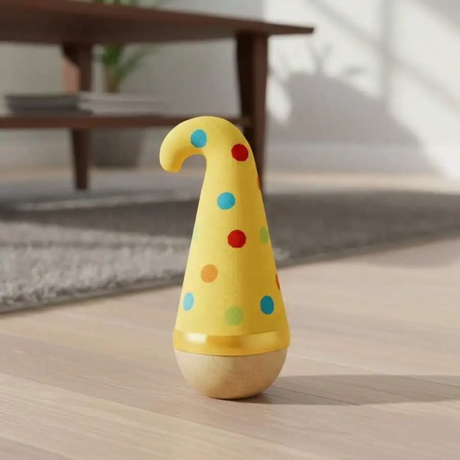 Self-Righting Wobble Cat Toy With Polka Dot Cover And Feather For Indoor Enrichment