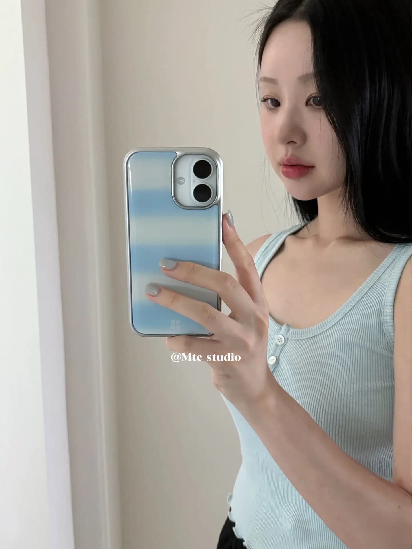 Korean Ins Cool Girl Sea Salt Spray Blue Stripes Phone Case For iPhone 17 Air 16 15 14 13 12 11 Pro Max Plus Y2K Cover Advanced