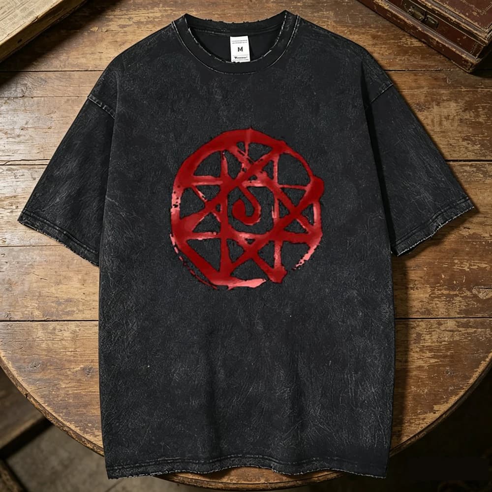 Full Metal Alchemist cotton Vintage Washed t shirt teen Y2k Retro korean clothes Pop Culture tshirt Gothic harajuku graphic
