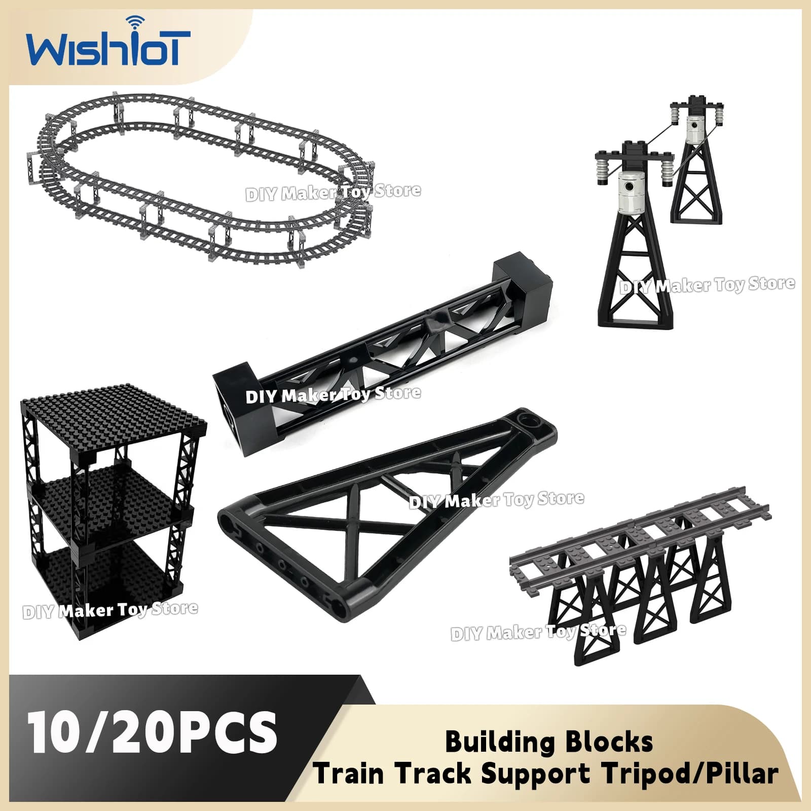 10/20 Pezzi Supporto per Binari Ferroviari, Treppiede, Mini Modellini di Auto, Colonna Portaoggetti, Blocchi da Costruzione, Parti Tecnologiche, Giocattoli MOC