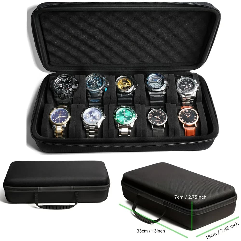 Organizzatore di scatole per orologi da 10 slot Custodia da viaggio per orologi con cerniera portatile Supporto per display per orologi da polso e orologi intelligenti