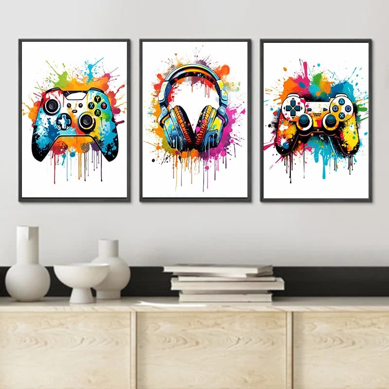 Poster da Parete con Controller di Gioco Colorato e Cuffie, Stampa Artistica con Diamanti per Camera da Letto di Gamer, Decorazione per la Casa