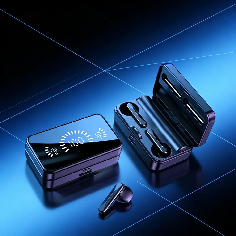 Auricolari TWS compatibili con Bluetooth, auricolari stereo sportivi, auricolari wireless impermeabili con microfono per tutti gli smartphone