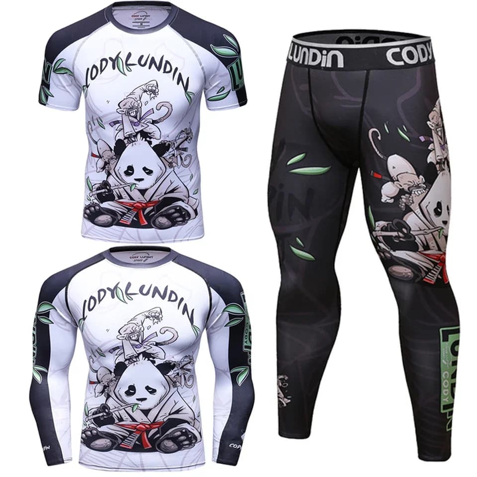 Bjj Rashguard Jiu Jitsu T-shirt + Pant Set Rash guard per uomo Kickboxing Allenamento in palestra brasiliana MMA Boxing Kit Muay Thai T-shirt