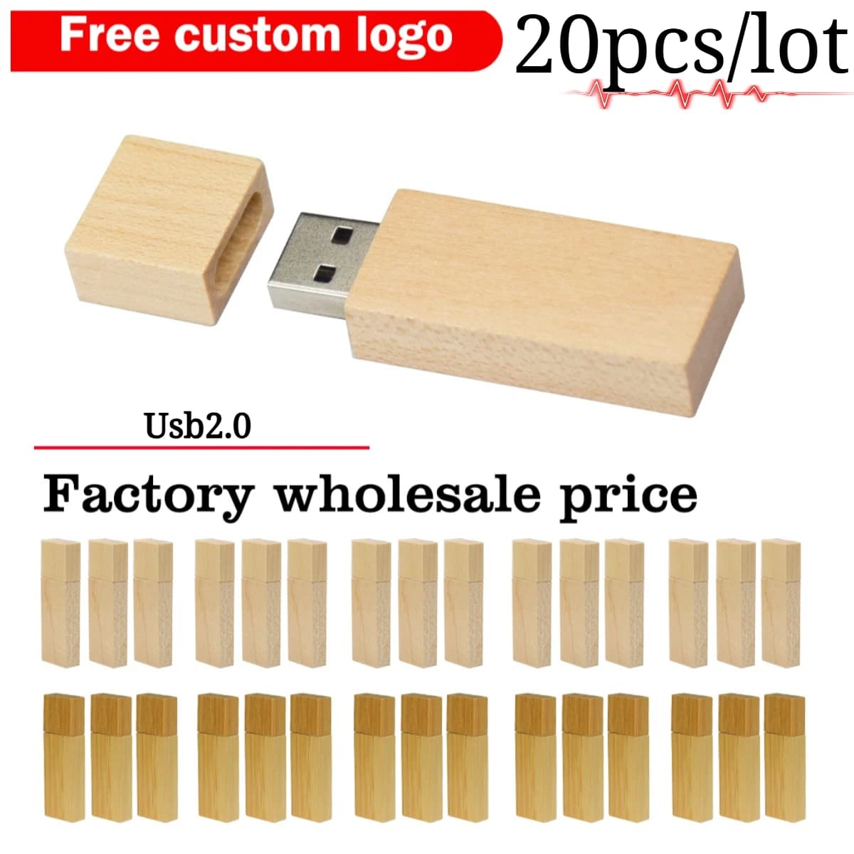 20 pz USB 2.0 con LOGO personalizzato, chiavetta USB in legno di acero con scatola, pendrive 4GB 16GB 32GB 64GB, memory stick U disk, memoria esterna