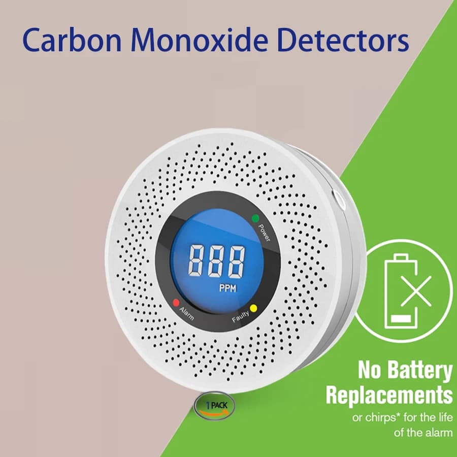 RF433 Nuovi rilevatori di monossido di carbonio, batteria sostituibile con display digitale per magazzino, cucina, ristorante, hotel