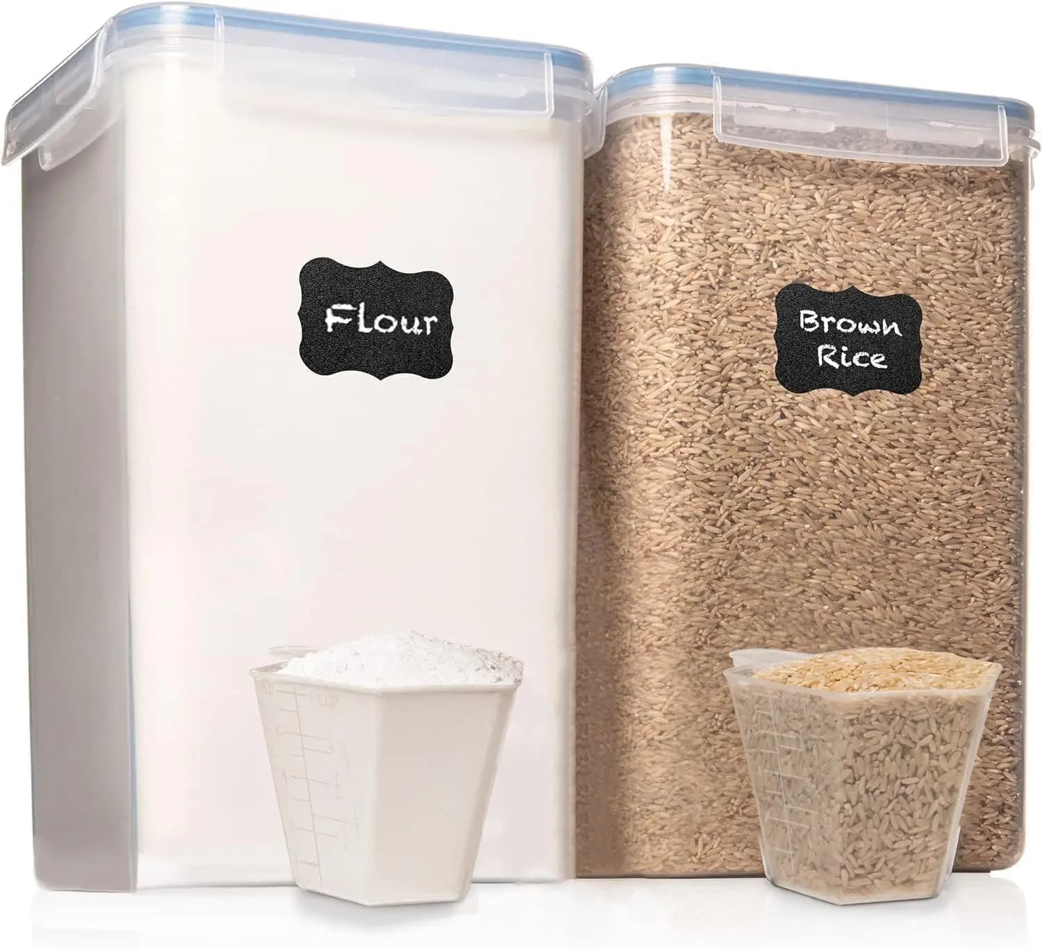2 contenitori grandi per farina e zucchero [6,5 litri / 220 once] - Contenitori per alimenti in plastica trasparente, a tenuta stagna, senza BPA