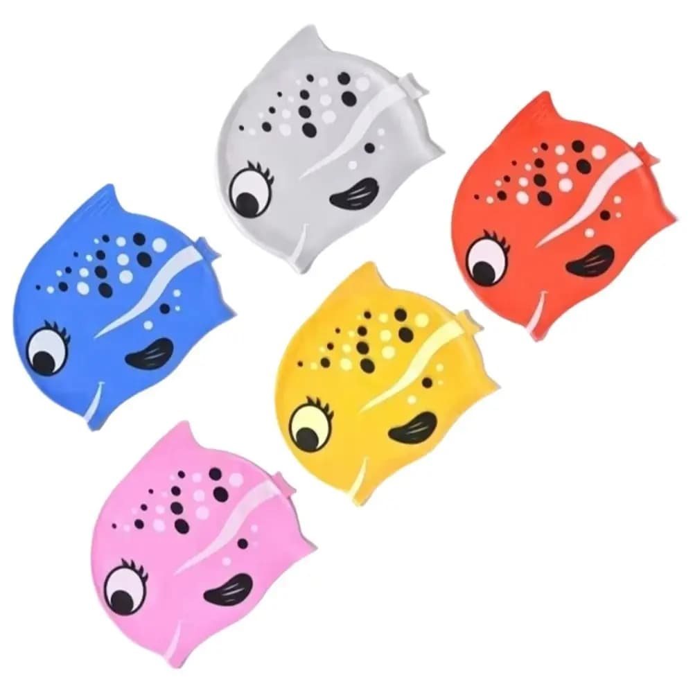 Nice stretch swimming hat for children, comfortable silicone swim hat with cartoon fish, durable pool hat, unisex, for boys and girls
