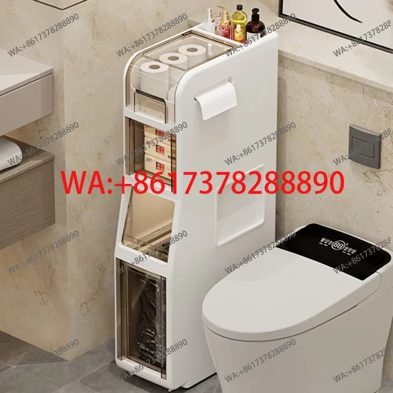 Mobiletto salvaspazio per bagno con cestino integrato per WC