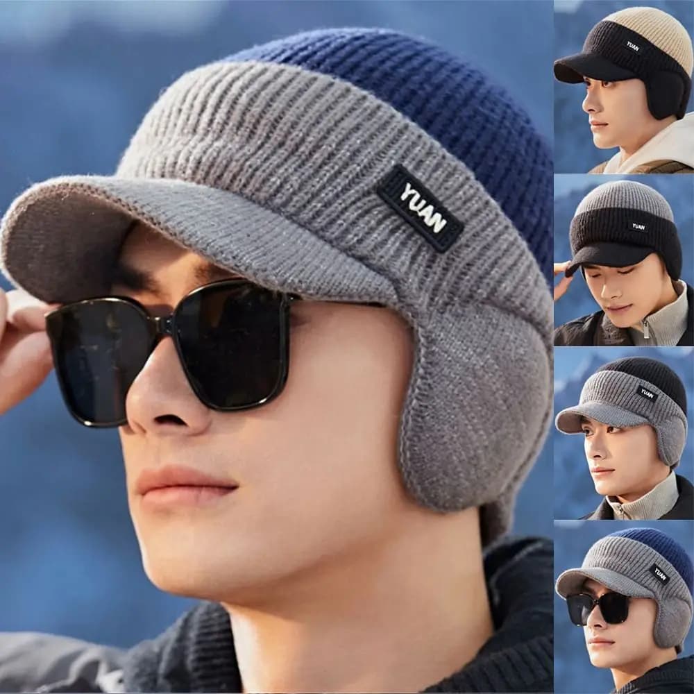 Casual Thickened Baseball Cap Keep Warm Knit Ear Protection Dual Tone Couples Hats Men
