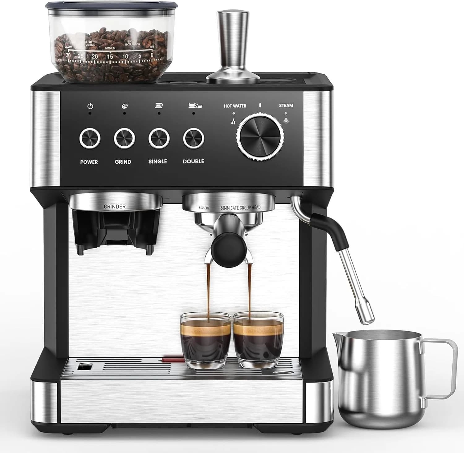 Macchina per Espresso a 20 Bar con Macinacaffè Integrato Anti-Intasamento, Caffè Espresso
