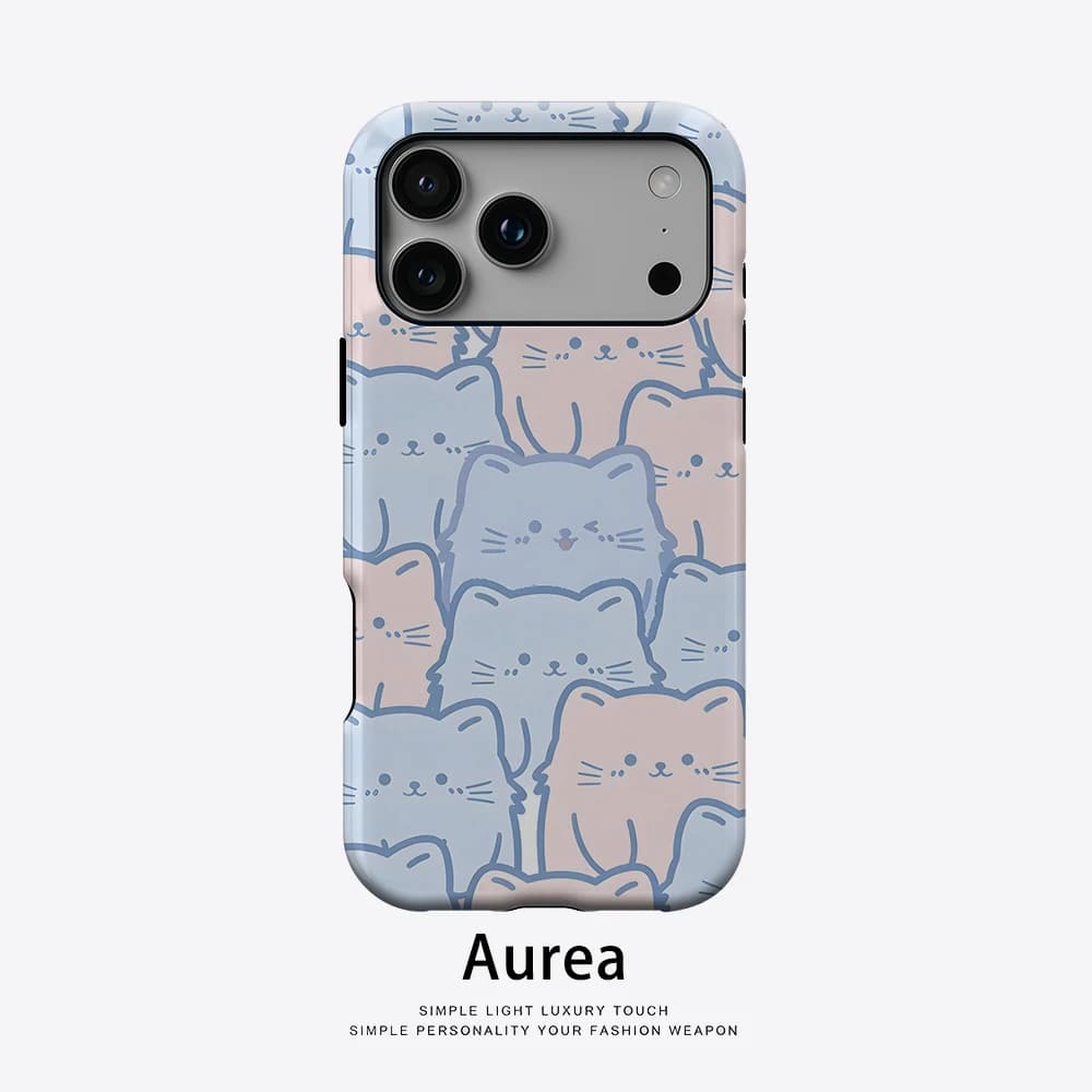 Custodia Aurea opaca antiurto per MagSafe per iPhone 17 16 15 14 Plus 13 Pro Max, cover rigida in PC con motivo gatto pastello