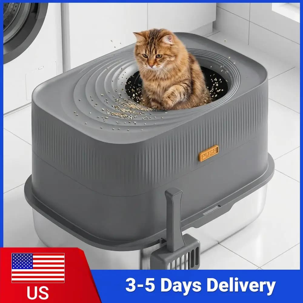 Lettiera per Gatti Completamente Chiusa in Metallo, Anti-Odore, Extra Large, con Bordi Alti, Accessori per Animali Domestici