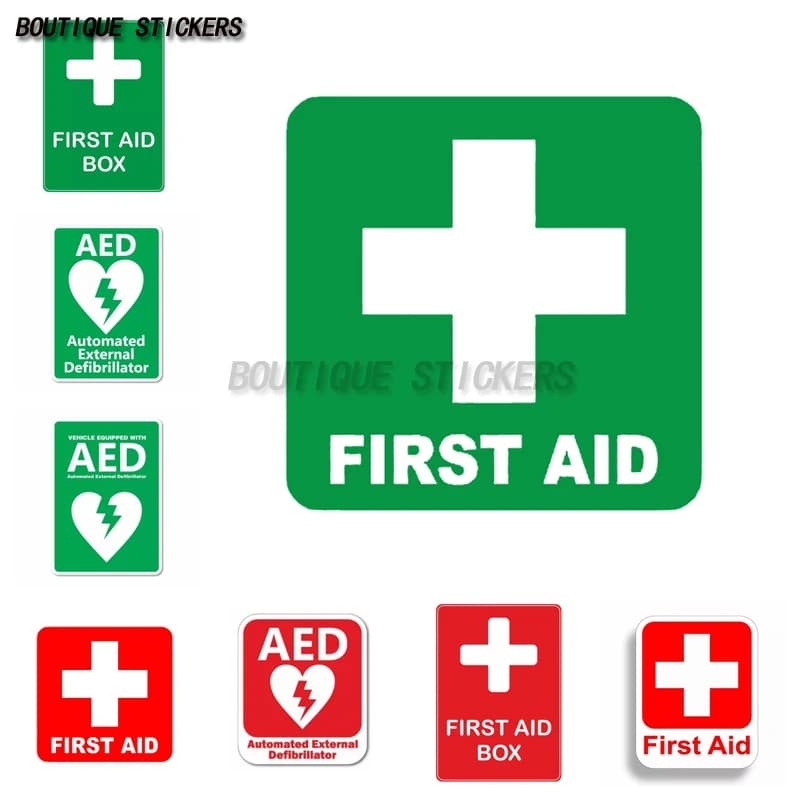 Segnale di sicurezza per defibrillatore esterno automatico AED, kit di pronto soccorso di emergenza, porta di emergenza, adesivo in PVC impermeabile autoadesivo