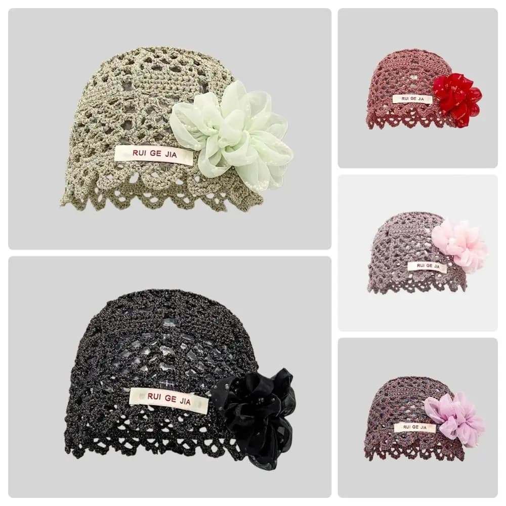Eleganti Cappelli Traspiranti Traforati con Fiori 3D, Berretti Lavorati a Maglia Traforati per l'Estate