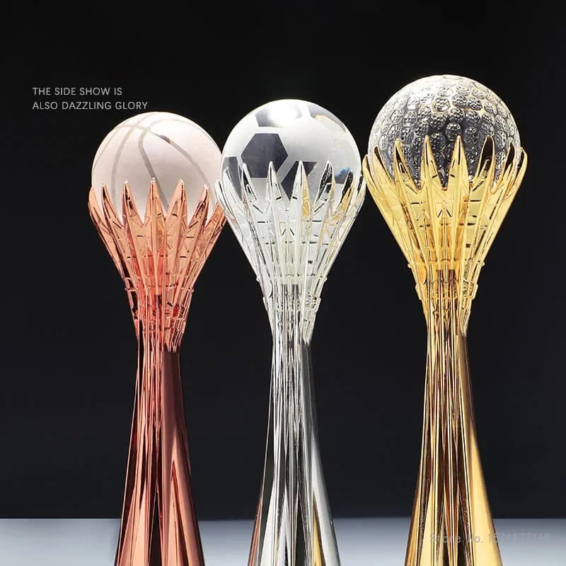 Trofeo personalizzato dorato, argento, bronzo, metallo, pallavolo terra calcio tennis golf competizione sportiva trofeo palla di cristallo, 1 pezzo