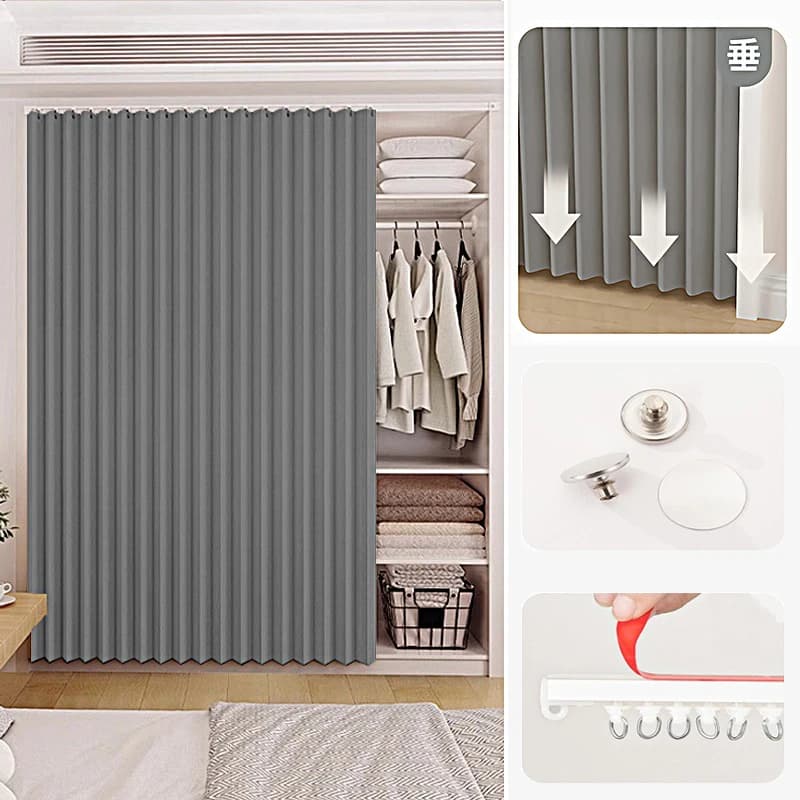 Door curtain, installation of adhesive blackout curtains for door, suitable for bedroom, closet, interior partition