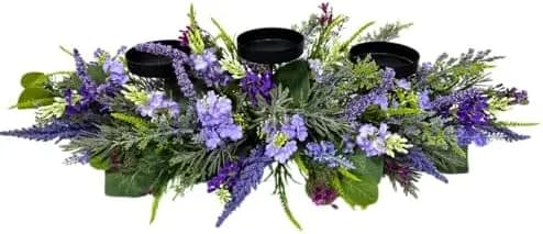 Set di Portacandele Lavanda Stile Rustico da 26 Pollici - Centrotavola Floreale con 3 Portacandele a Colonna e Fiori Selvatici