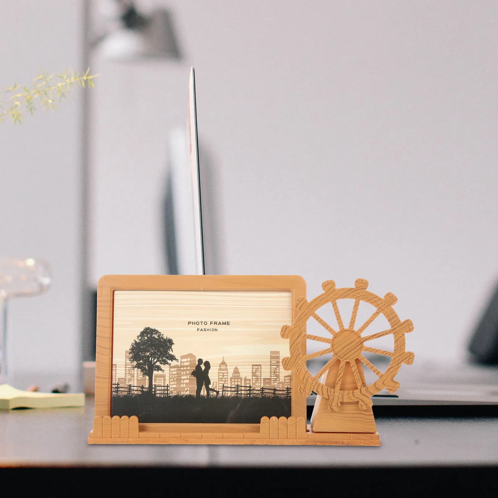 Ferris Wheel Photo Frame 7 Inch PVC Desktop Decor Pen Holder Home Office Bedroom Cartoon Picture Display Simple Style