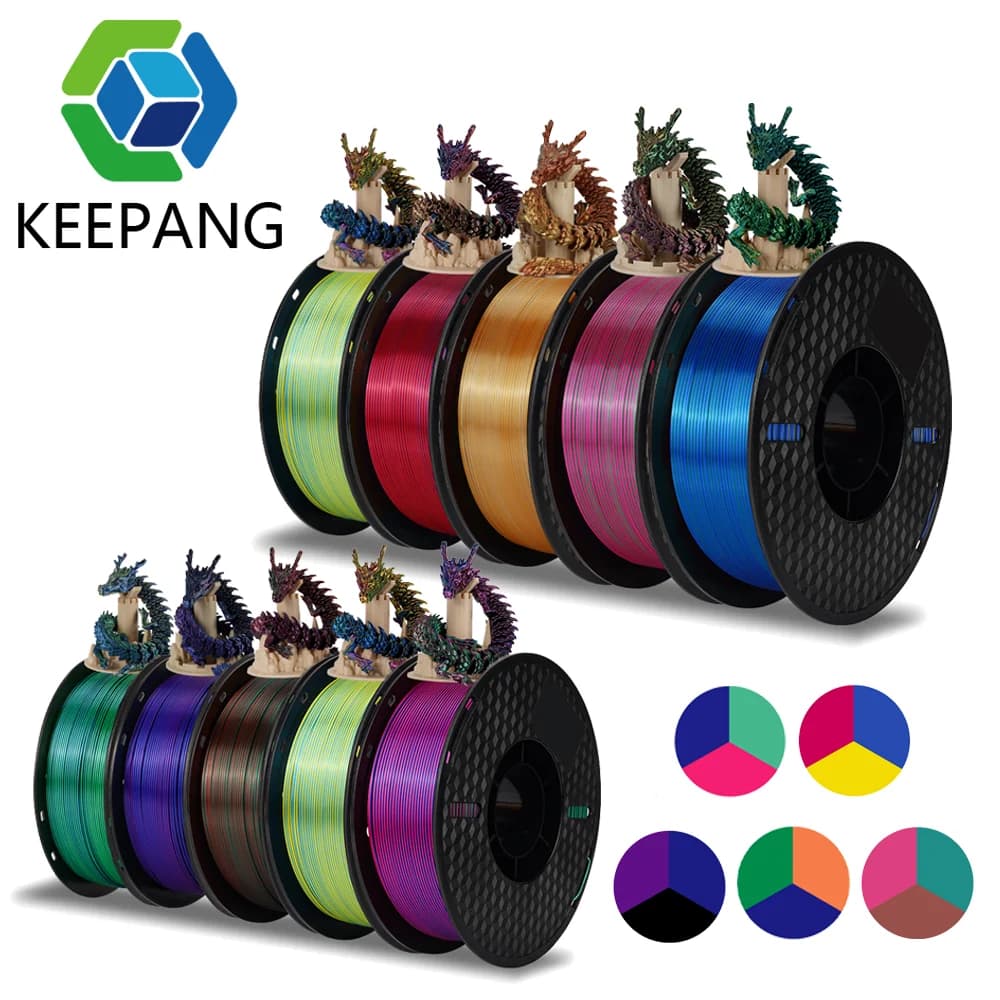 Filament PLA bicolor silk rainbow three-tone Precision 1.75 mm+/- 0.03 mm 3D printer alignment compatible with most FDM printers