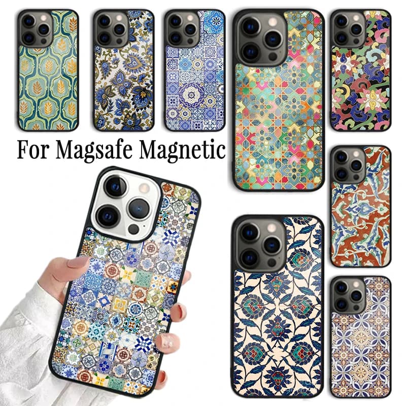 Cover Morbida per iPhone con Motivo Floreale Antico, Compatibile con MagSafe Wireless, per iPhone 17 AIR 16 15 14 13 12 11 Pro Max Plus