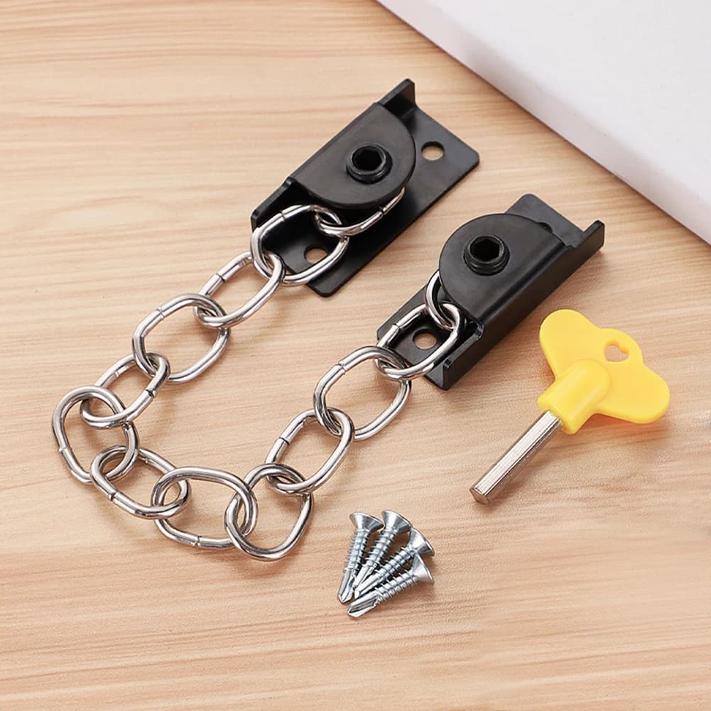 Anti Theft Securitys Window Lock,Stainless Steel Window Restrictor Chain Lock With Key,Window Securitys Lock For Kids