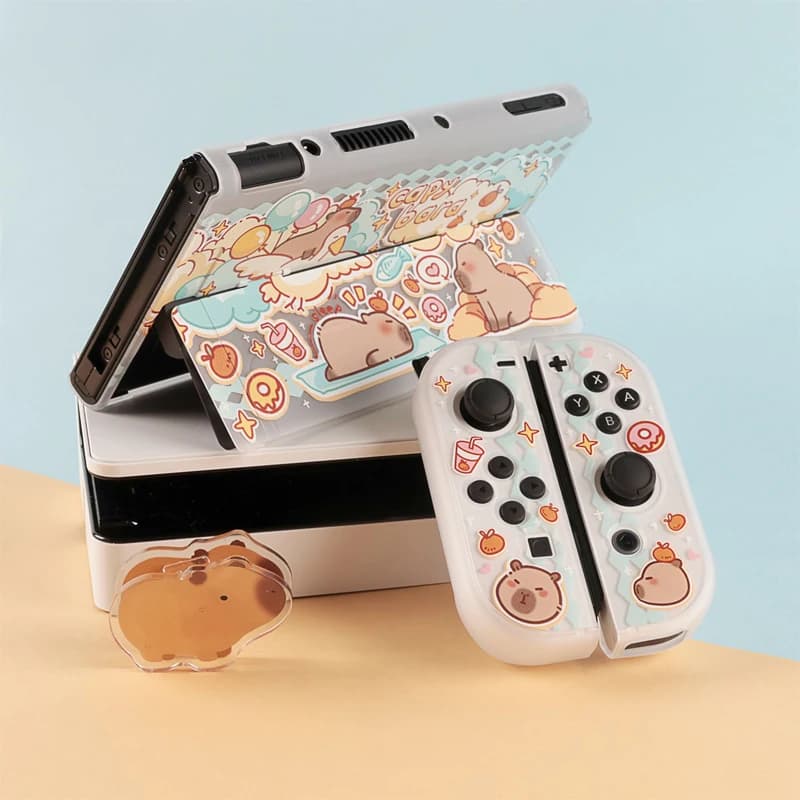 Custodia protettiva in cristallo con copertura rigida trasparente opaca Capybara per custodia protettiva in pelle protettiva per controller Nintendo Switch/NS Oled Joycon