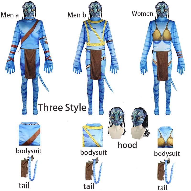 WHH Movie Avatee Cosplay Costume Blue Bodysuit Carnival Party Purim Catsuit Adult Halloween Party Convention Performance FullSet