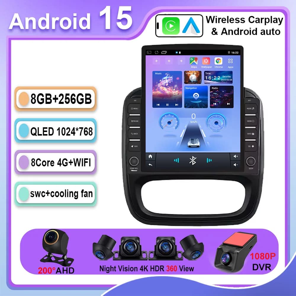 9.7 Android 14 Carplay Car Stereo Radio For Renault Trafic 3 2014 -2021 For Opel Vivaro B 2014-2018 Multimedia Player Navigation