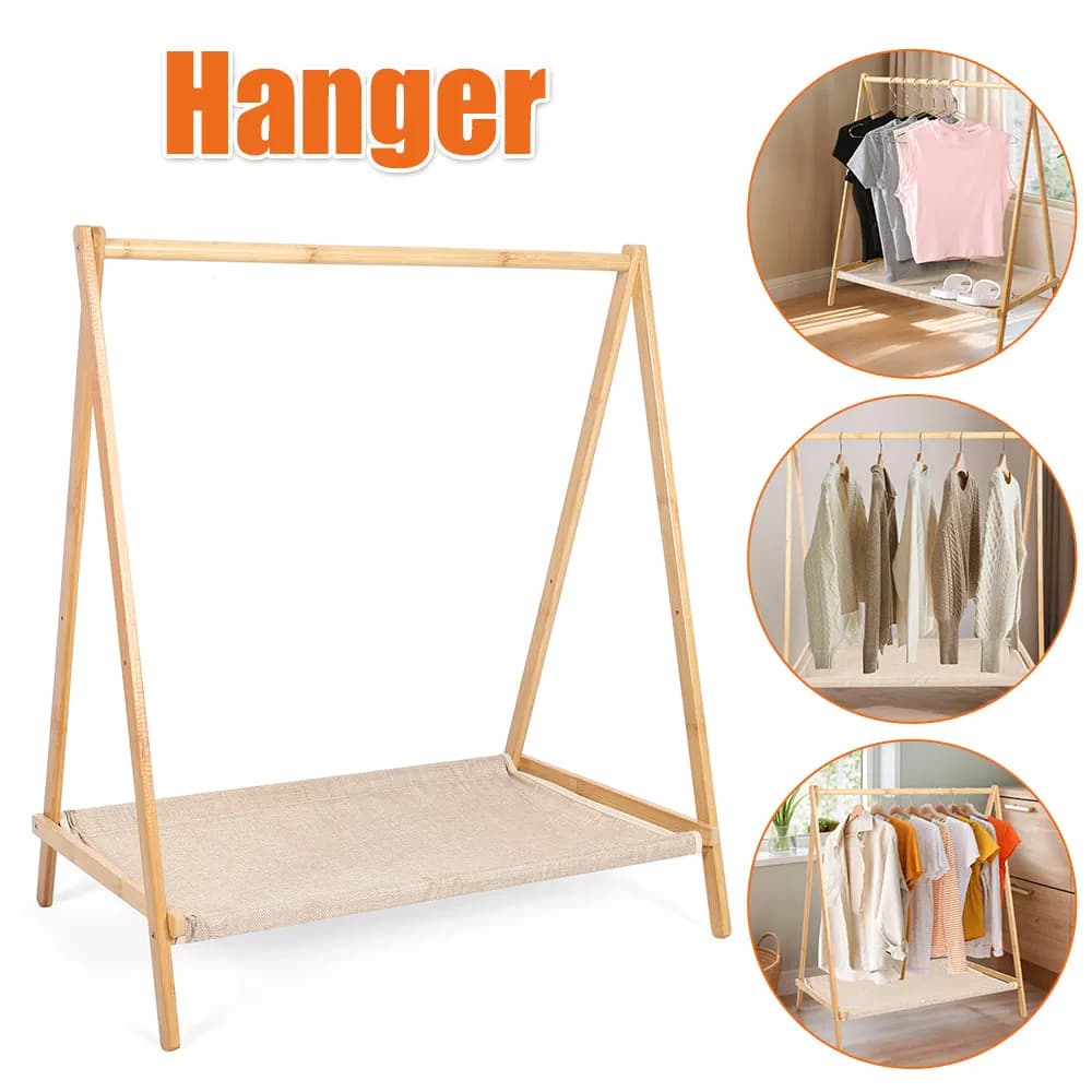Wooden Clothes Organizer Foldable Space Saving Easy to Fit with Clothes Hangers, Coats, skirts, Shoes and Bags