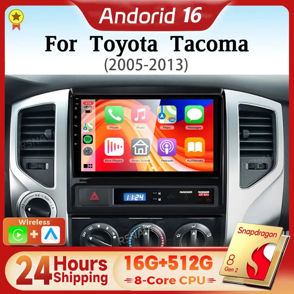 Android 16 Qualcomm Carplay Auto Screen Car Radio Multimedia Player For Toyota Tacoma 2 N200 Hilux 2005-2015 Stereo Snapdragon