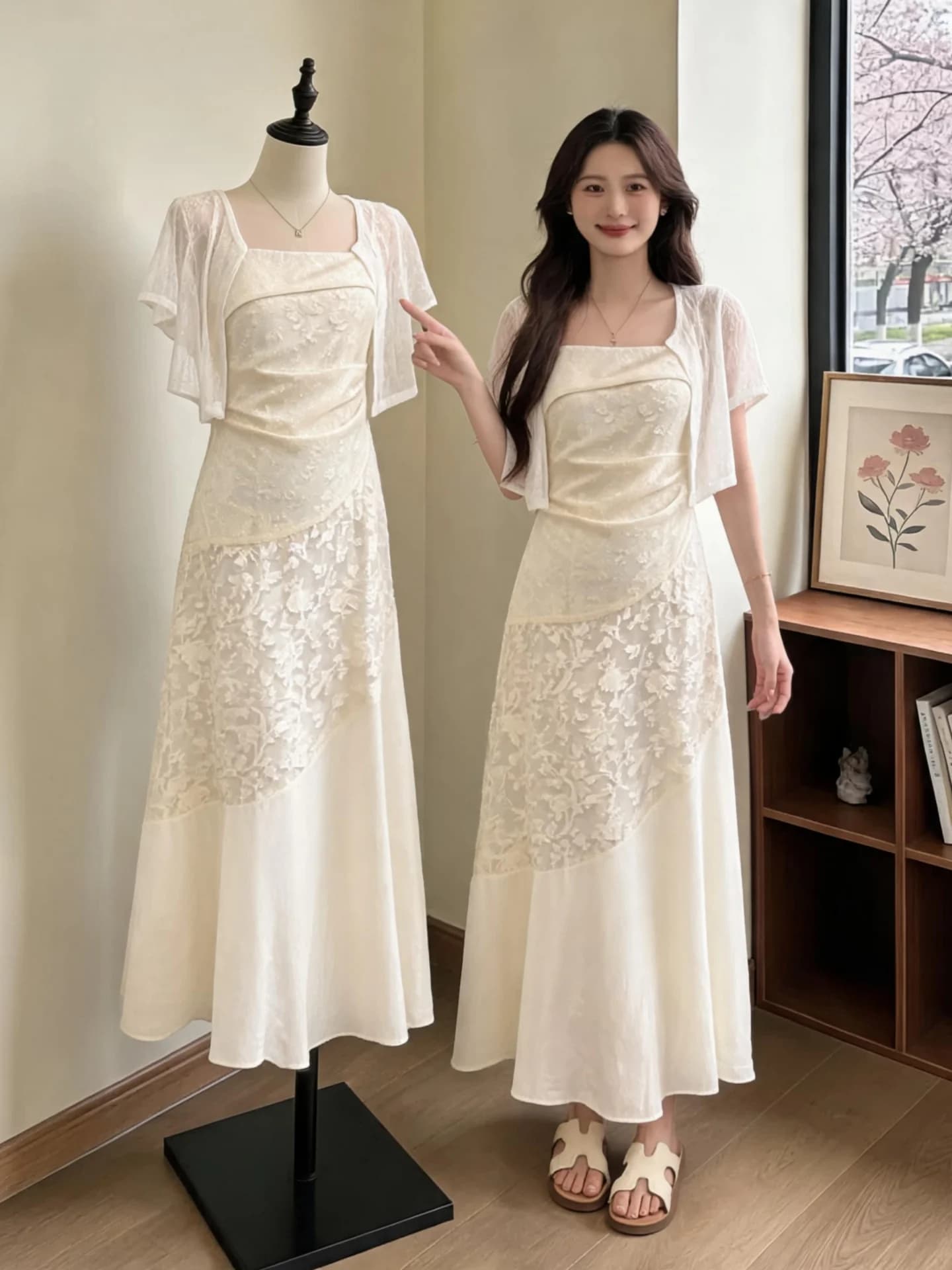 Summer Outfit Women's plus Size Micro Fat MM Slimming High-End Sense Outerwear Cardigan Strapless Dress Two-Piece Set