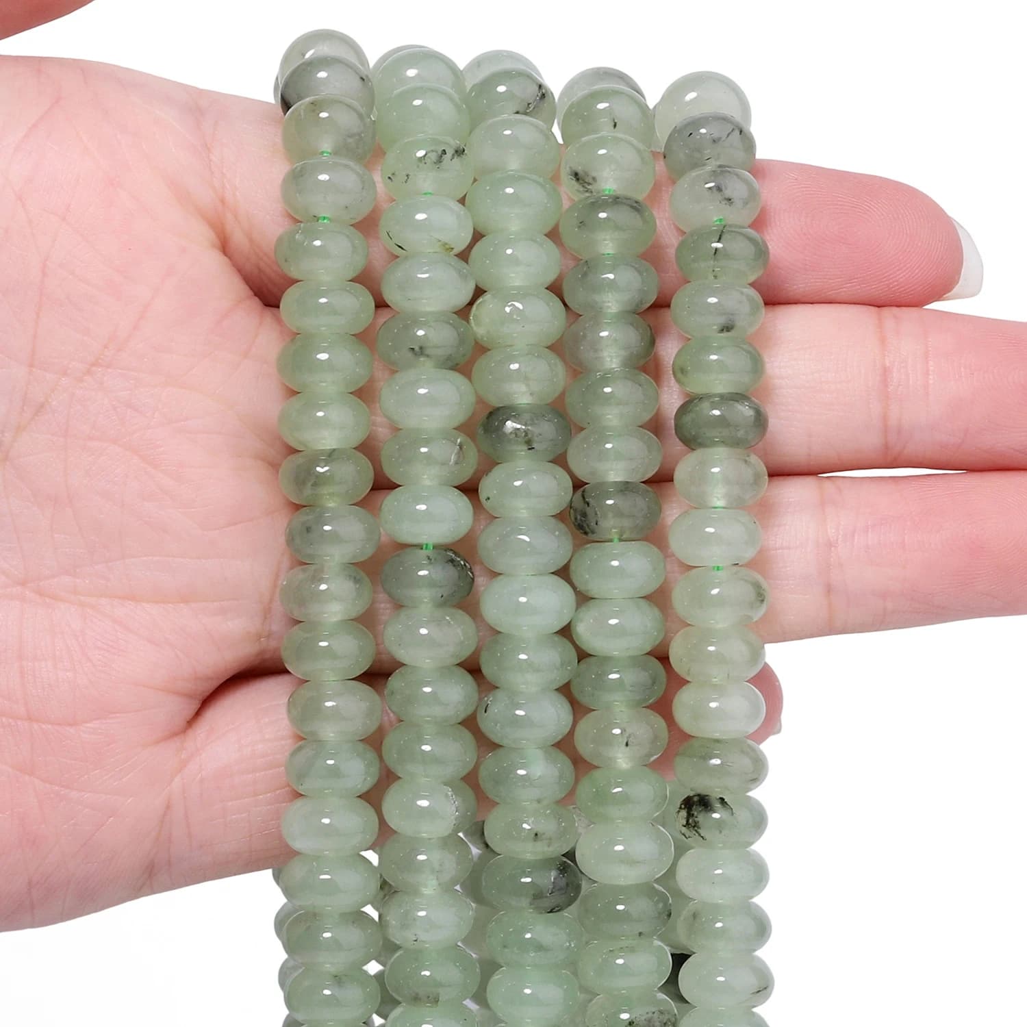 Perline Rondelle 5x8mm in Prehnite Naturale, Perline Distanziatrici a Forma di Abaco per Creazione Gioielli, Forniture Fai da Te, Accessori per Braccialetti 15''